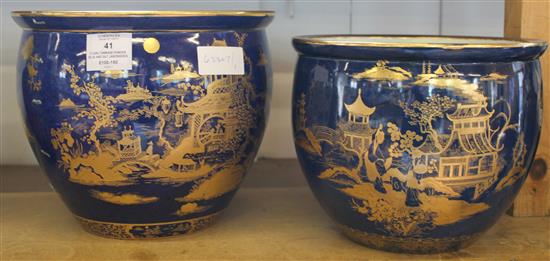 2 Carltonware powder blue and gilt jardinieres